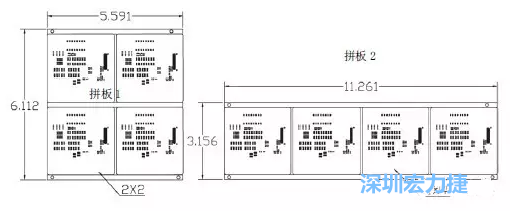 如圖9所示在兩種拼板中PCB單元的排列方式不同。拼板方式是V-CUT。這兩種拼板尺寸有明顯的的差異，將導致各自所需的生產拼板尺寸改變-深圳宏力捷