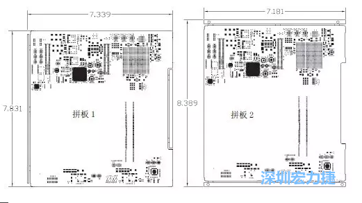 如圖11所示在兩種拼板中PCB單元的邊條位置不同，拼板1中邊條在長邊方向，而拼板2中邊條在短邊方向-深圳宏力捷